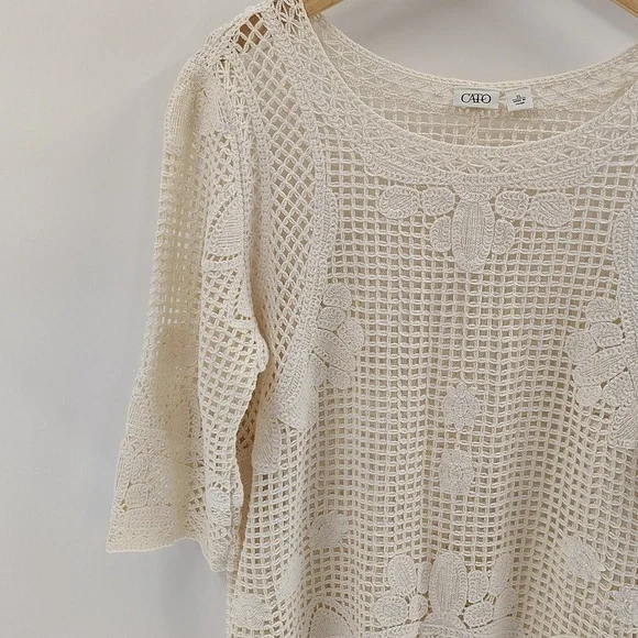 Cato Cream Crochet Sheer Top Size XL - Picture 2 of 9
